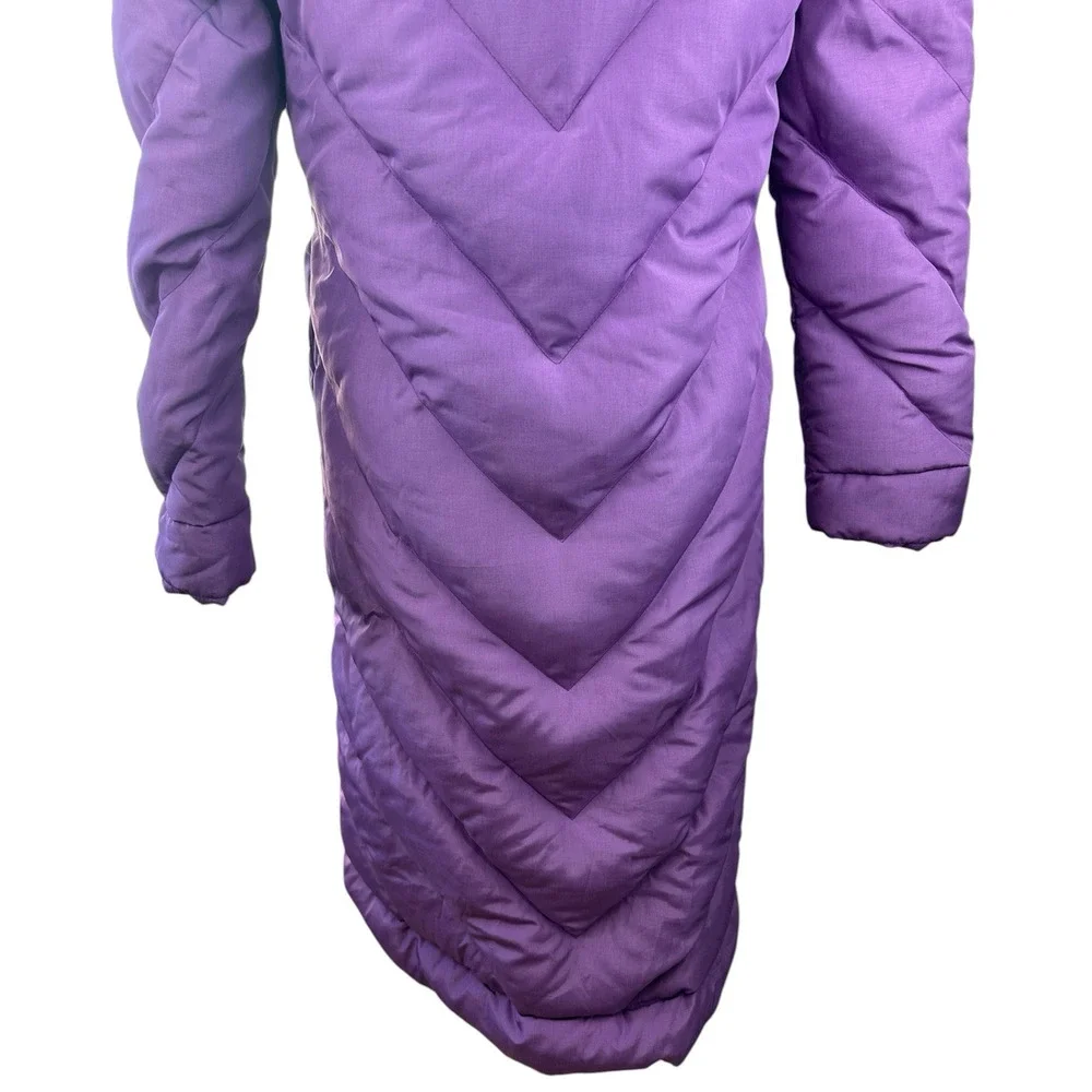Vintage Saks Fifth Avenue Purple Long Puffer Coat Down Feather Women’s Large - Picture 11 of 16